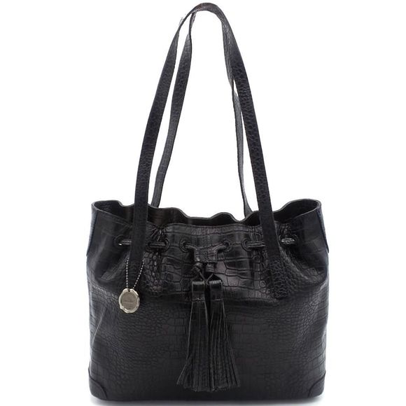 Patricia Nash Leather Drawstring Witney Tote Black Croc - Picture 1 of 4